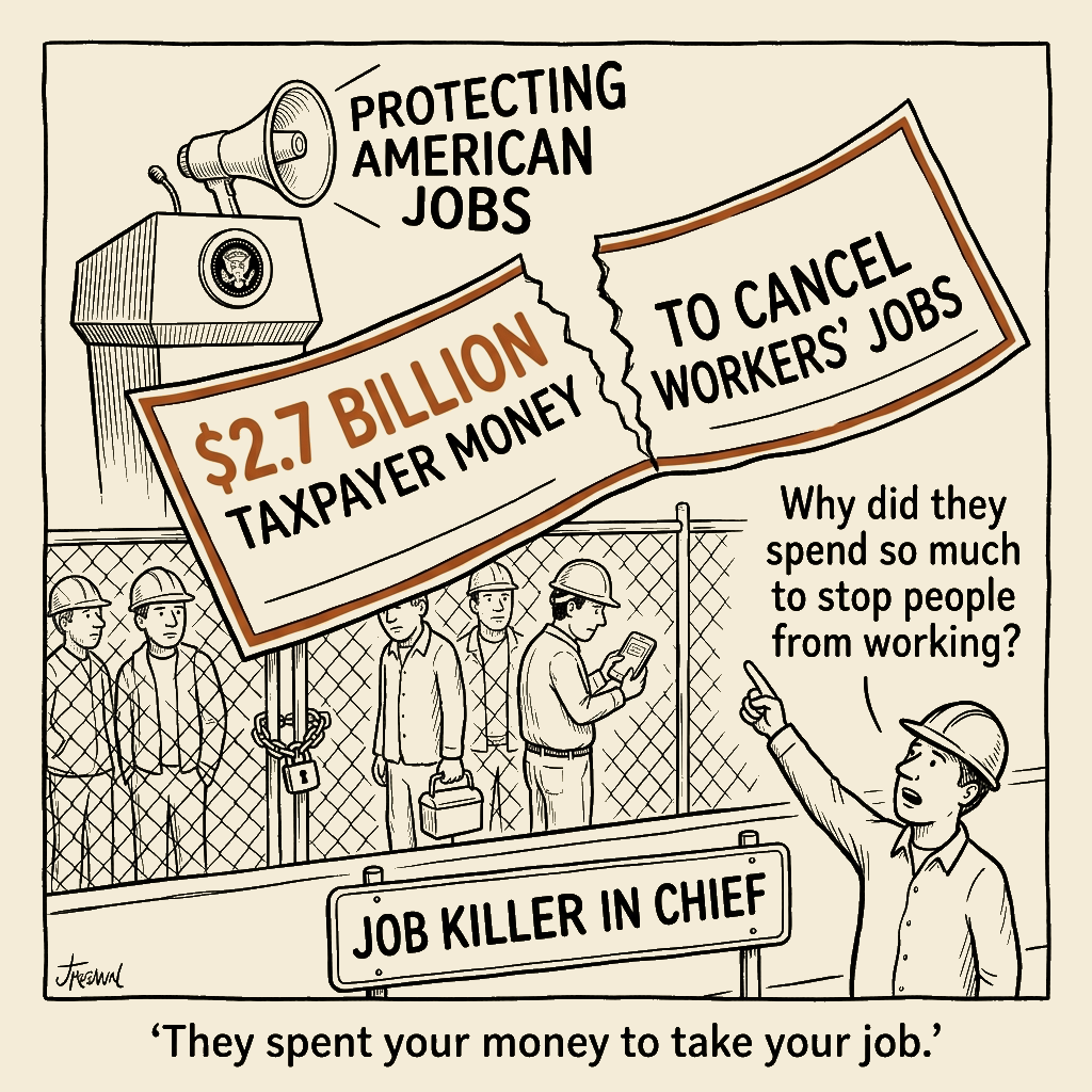 Unsigned MSI house political cartoon: Job Killer In Chief