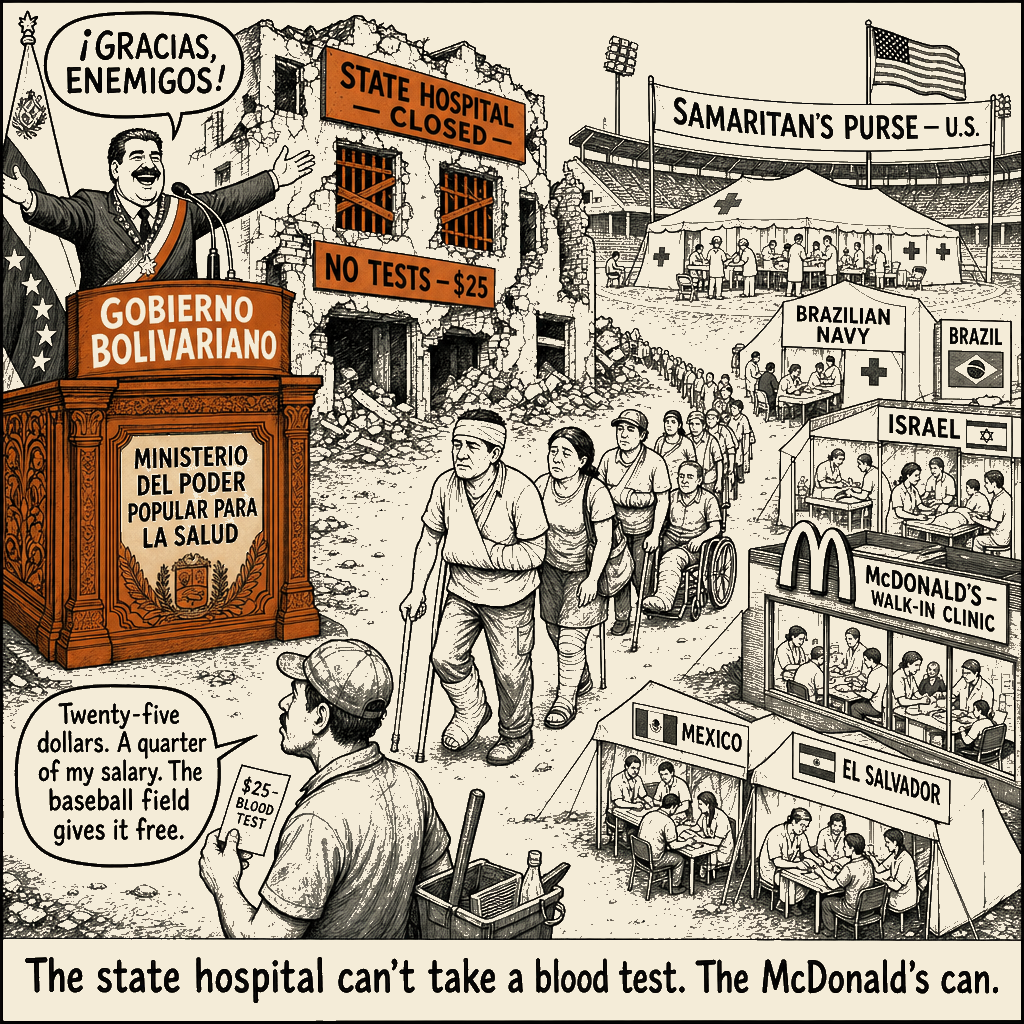 Unsigned MSI house political cartoon: Ministry of Health, c/o McDonald's and the U.S. Navy