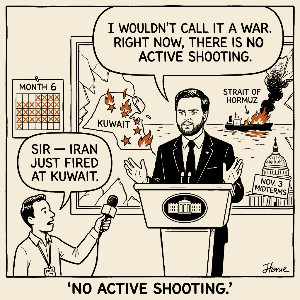 Unsigned MSI house political cartoon: No Active Shooting