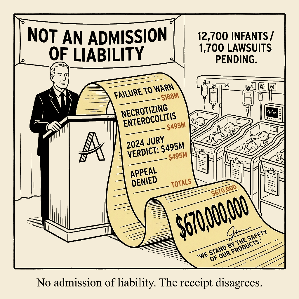 Unsigned MSI house political cartoon: No admission of liability. The receipt disagrees.