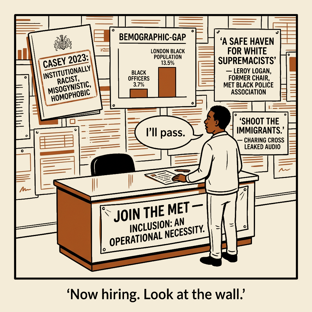Unsigned MSI house political cartoon: Now hiring. Look at the wall.
