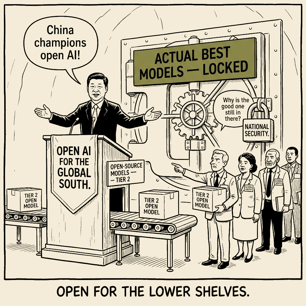 Unsigned MSI house political cartoon: Open for the lower shelves