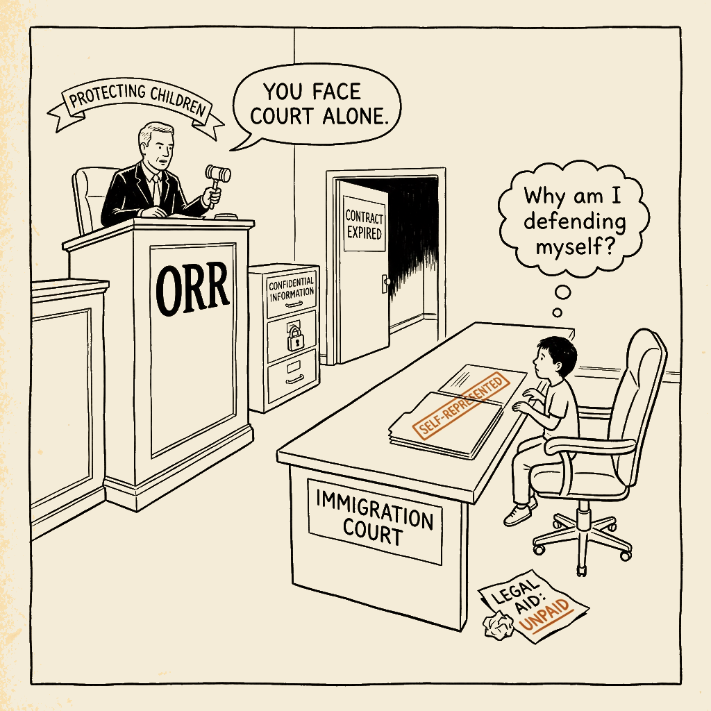 Unsigned MSI house political cartoon: Protection, Without a Lawyer