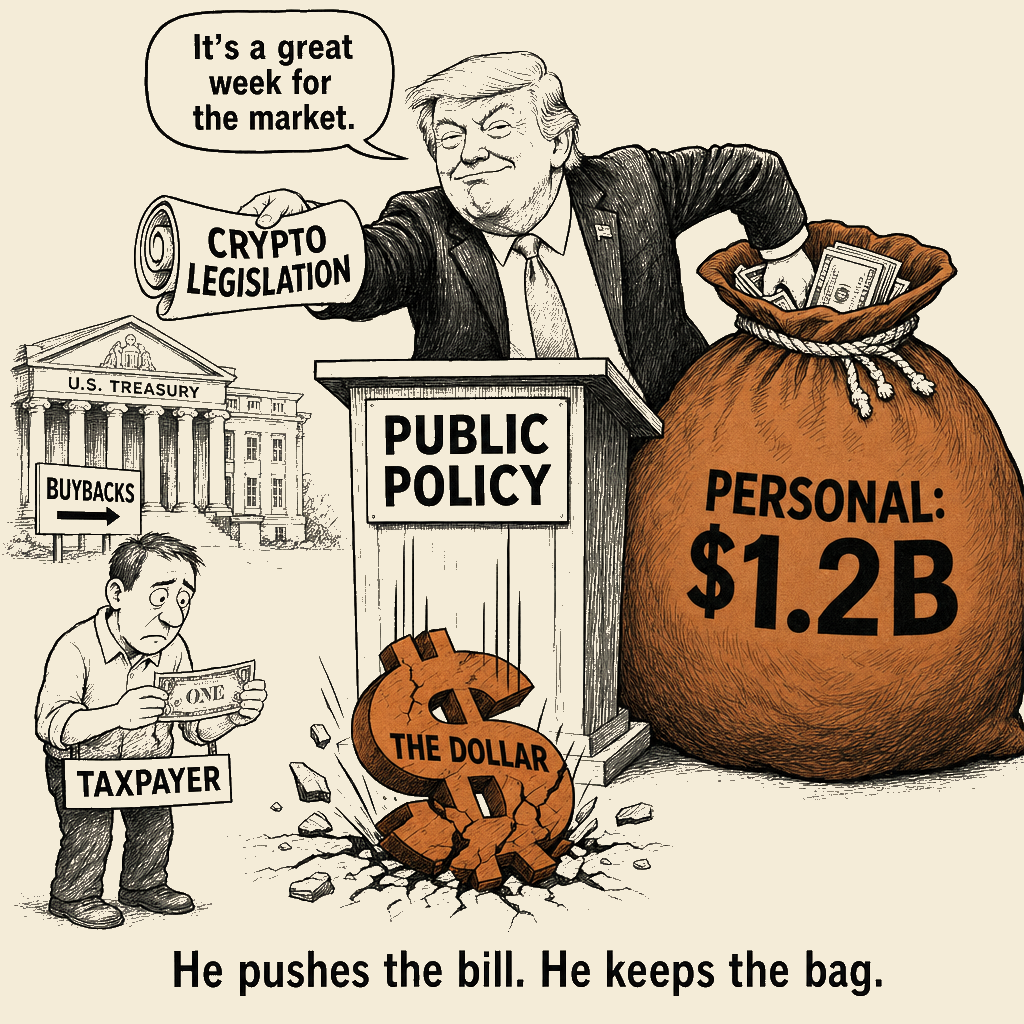 Unsigned MSI house political cartoon: Public Policy, Private Profit