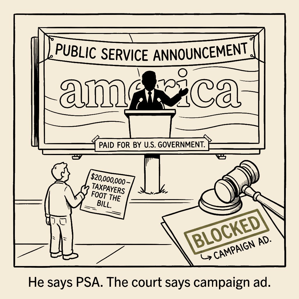 Unsigned MSI house political cartoon: Public Service Announcement (per the label)