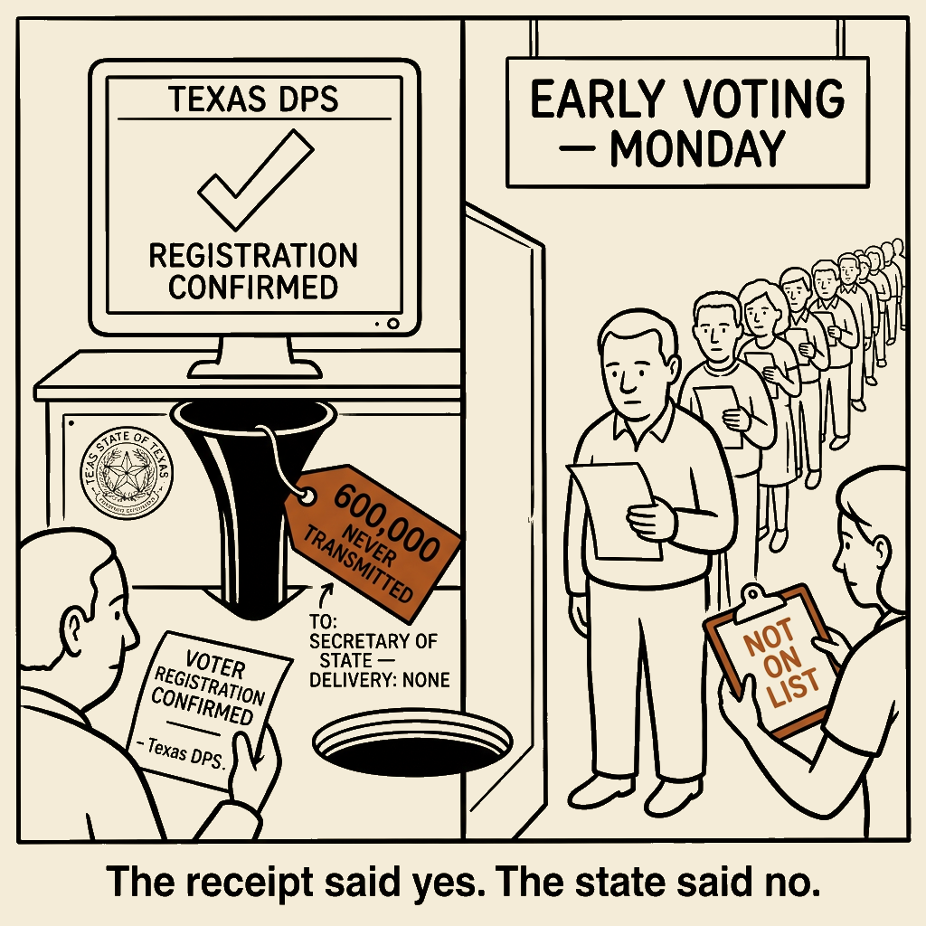 Unsigned MSI house political cartoon: Receipt for the empty registration