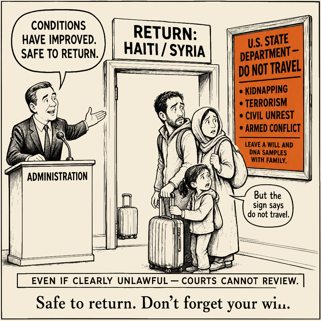 Unsigned MSI house political cartoon: Safe to return