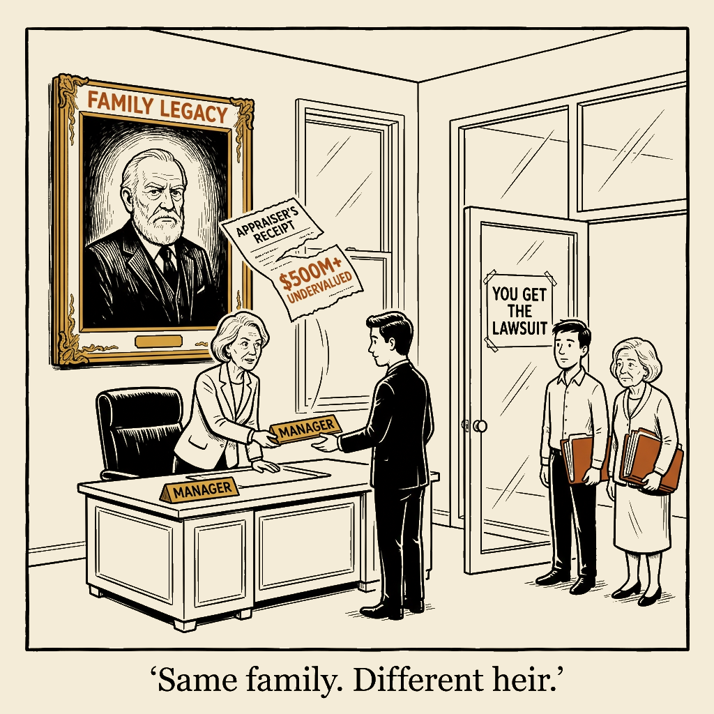 Unsigned MSI house political cartoon: Same family. Different heir.