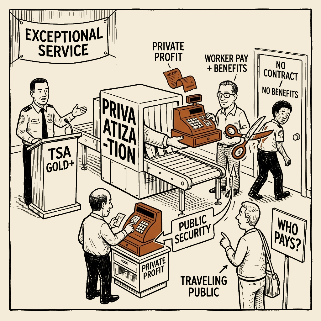 Unsigned MSI house political cartoon: Security for Sale