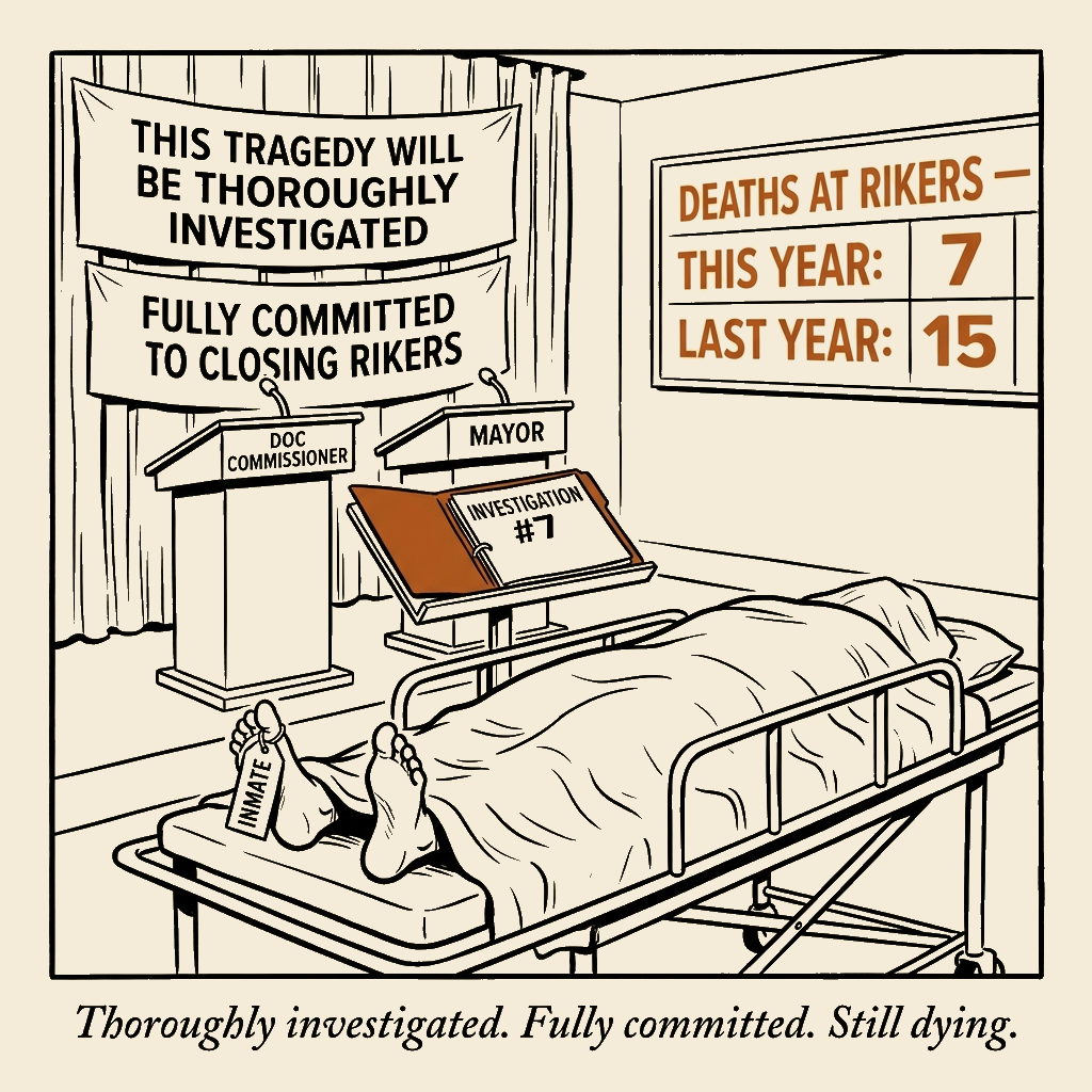 Unsigned MSI house political cartoon: Seventh body, same investigation, same closure promise