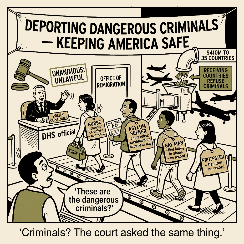 Unsigned MSI house political cartoon: Show us the criminals