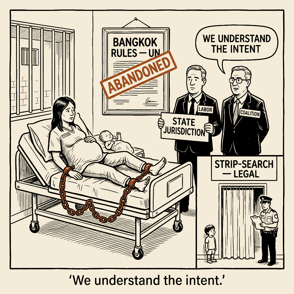 Unsigned MSI house political cartoon: Signed in one chamber, shackled in another