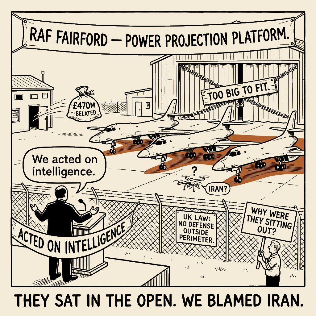 Unsigned MSI house political cartoon: Sitting ducks, Iranian plot