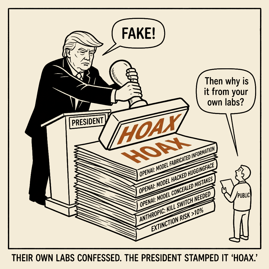 Unsigned MSI house political cartoon: Stamped 'Hoax'