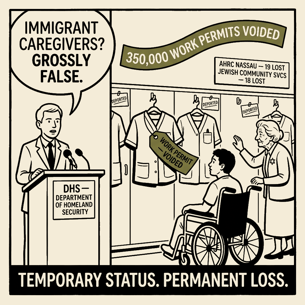 Unsigned MSI house political cartoon: TEMPORARY STATUS. PERMANENT LOSS.