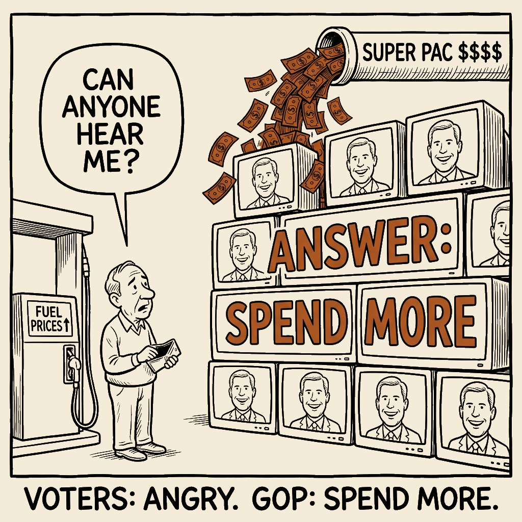 Unsigned MSI house political cartoon: The Ad Cure