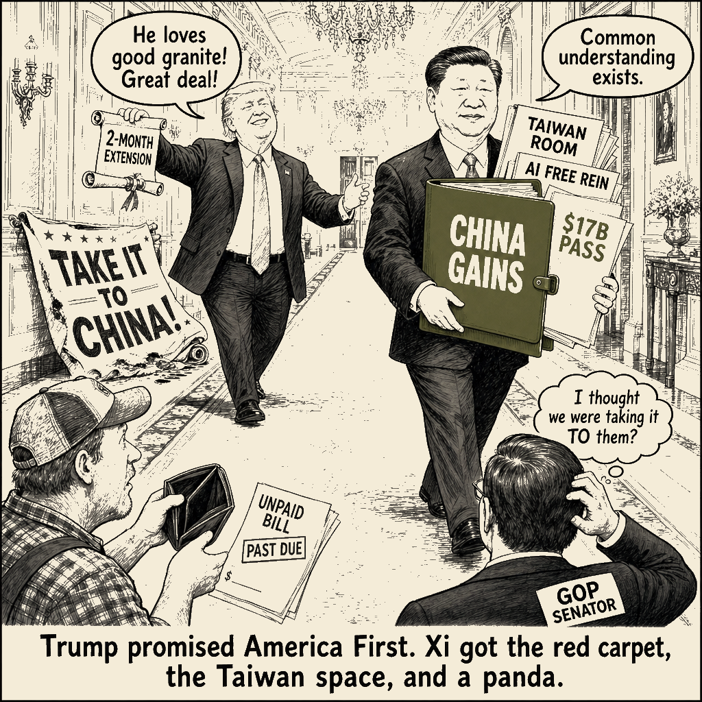 Unsigned MSI house political cartoon: The Art of the Red Carpet Hustle