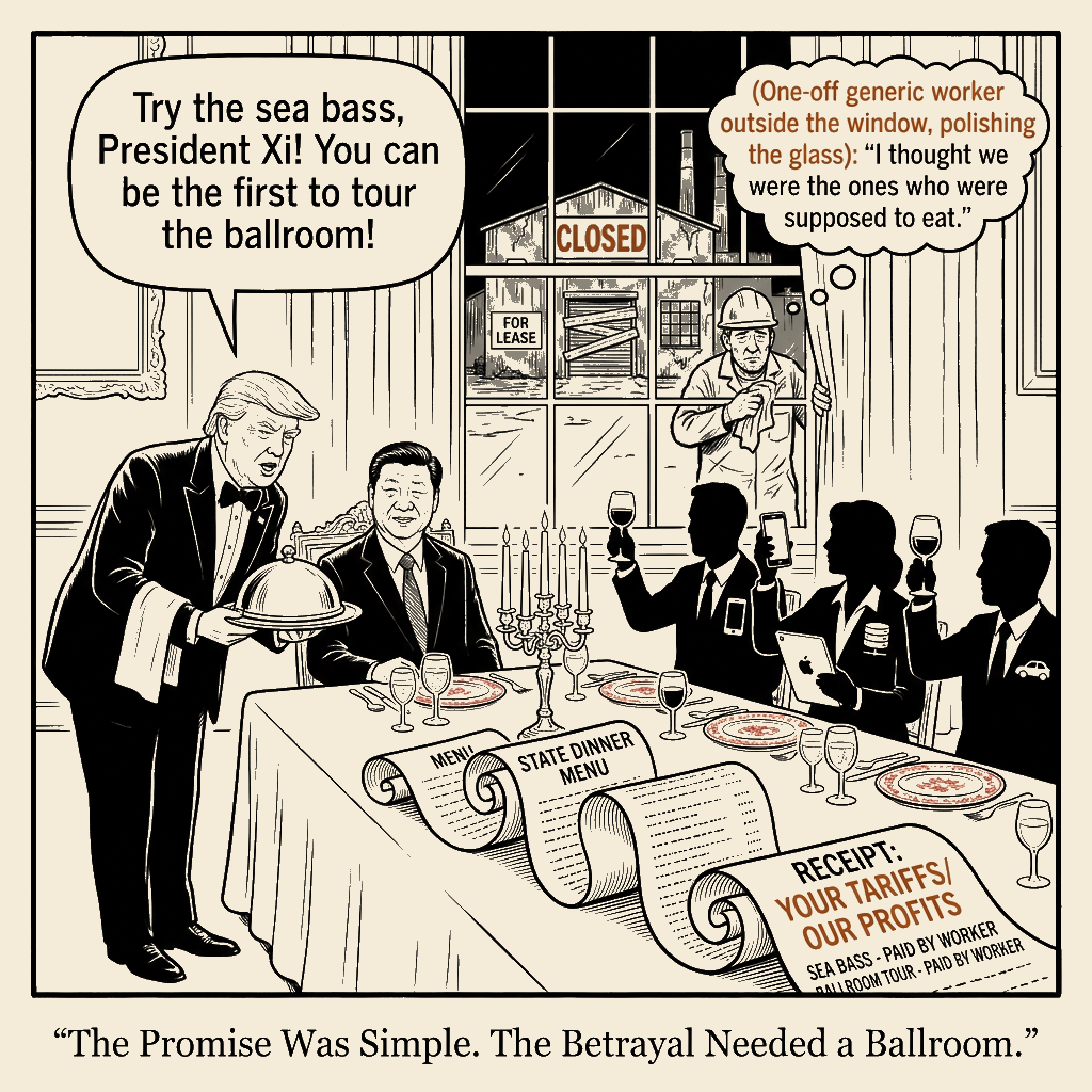 Unsigned MSI house political cartoon: The Ballroom Receipt