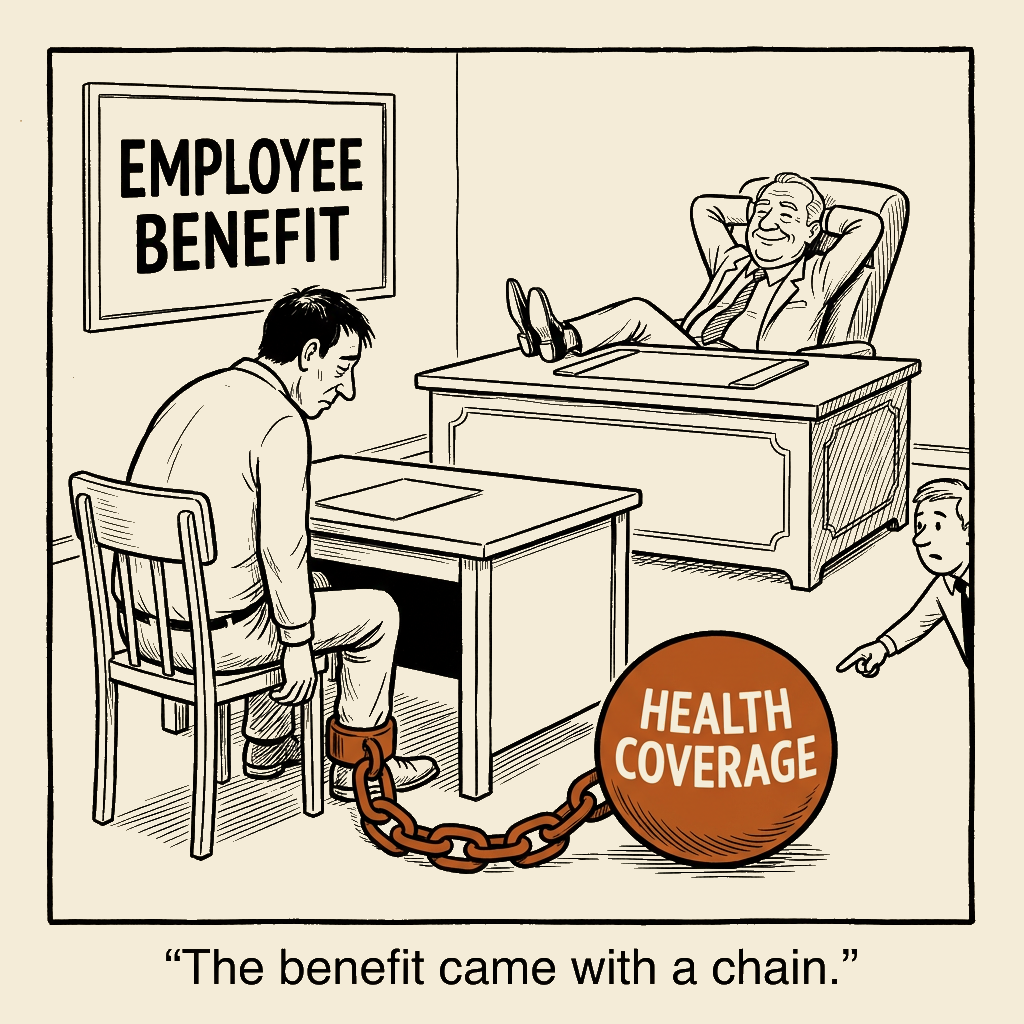 Unsigned MSI house political cartoon: The Benefit Came With a Chain