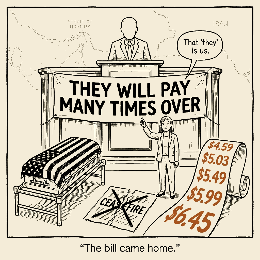 Unsigned MSI house political cartoon: The Bill Came Home