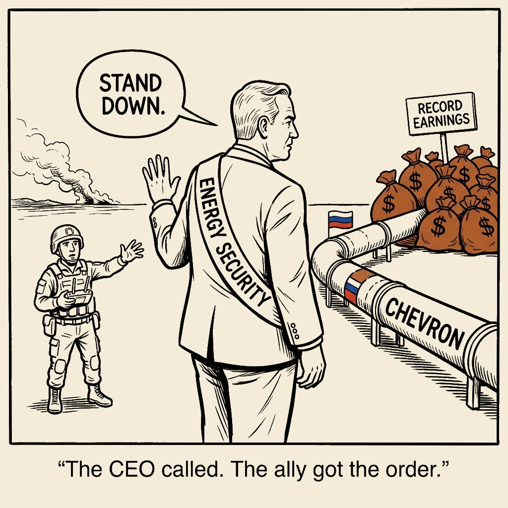 Unsigned MSI house political cartoon: The CEO Called. The Ally Got the Order.