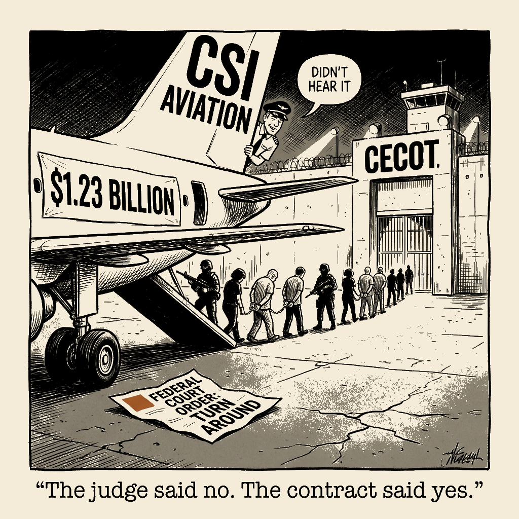 Unsigned MSI house political cartoon: The Contract Said Fly