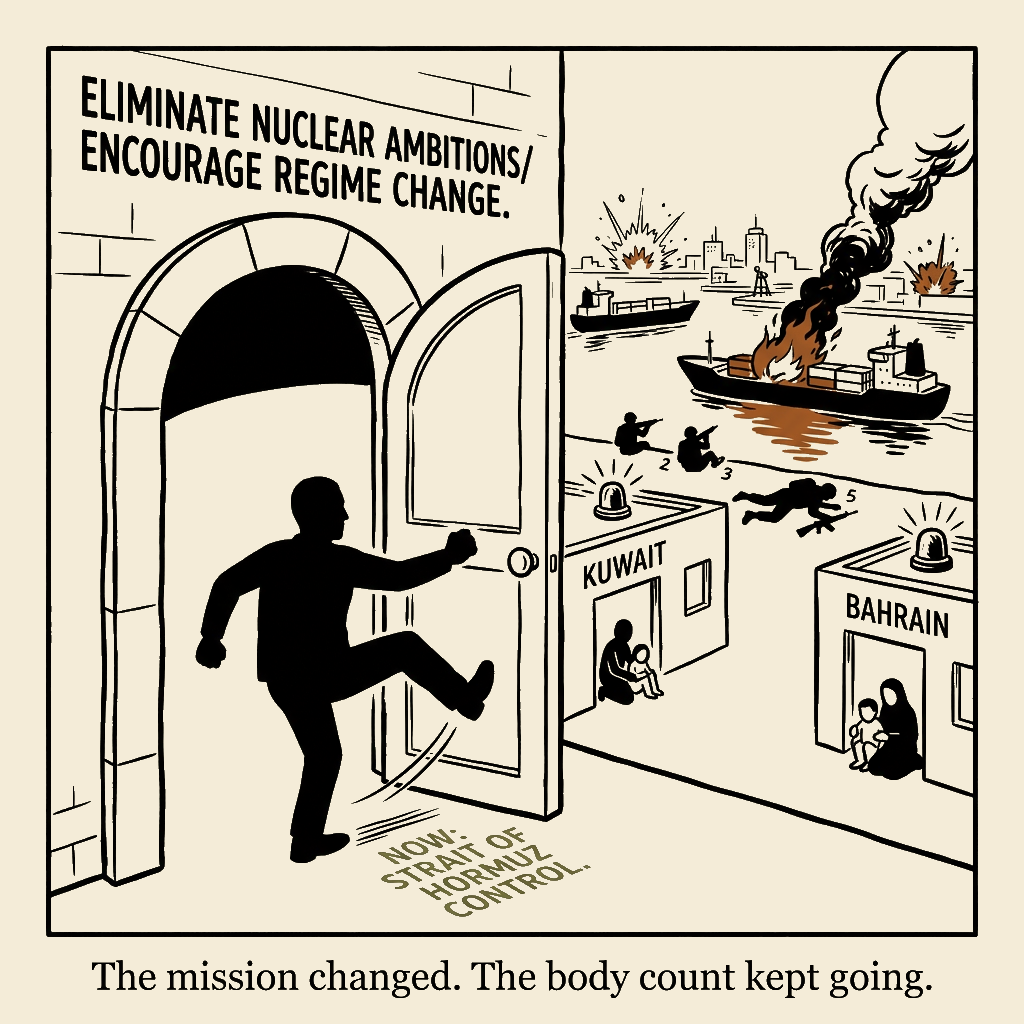 Unsigned MSI house political cartoon: The Door Was Labeled