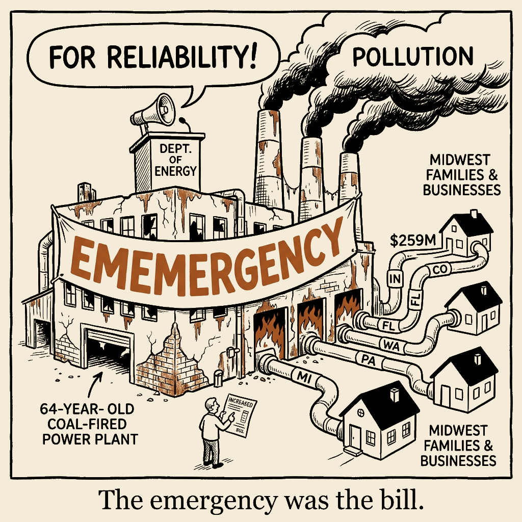 Unsigned MSI house political cartoon: The emergency was the bill