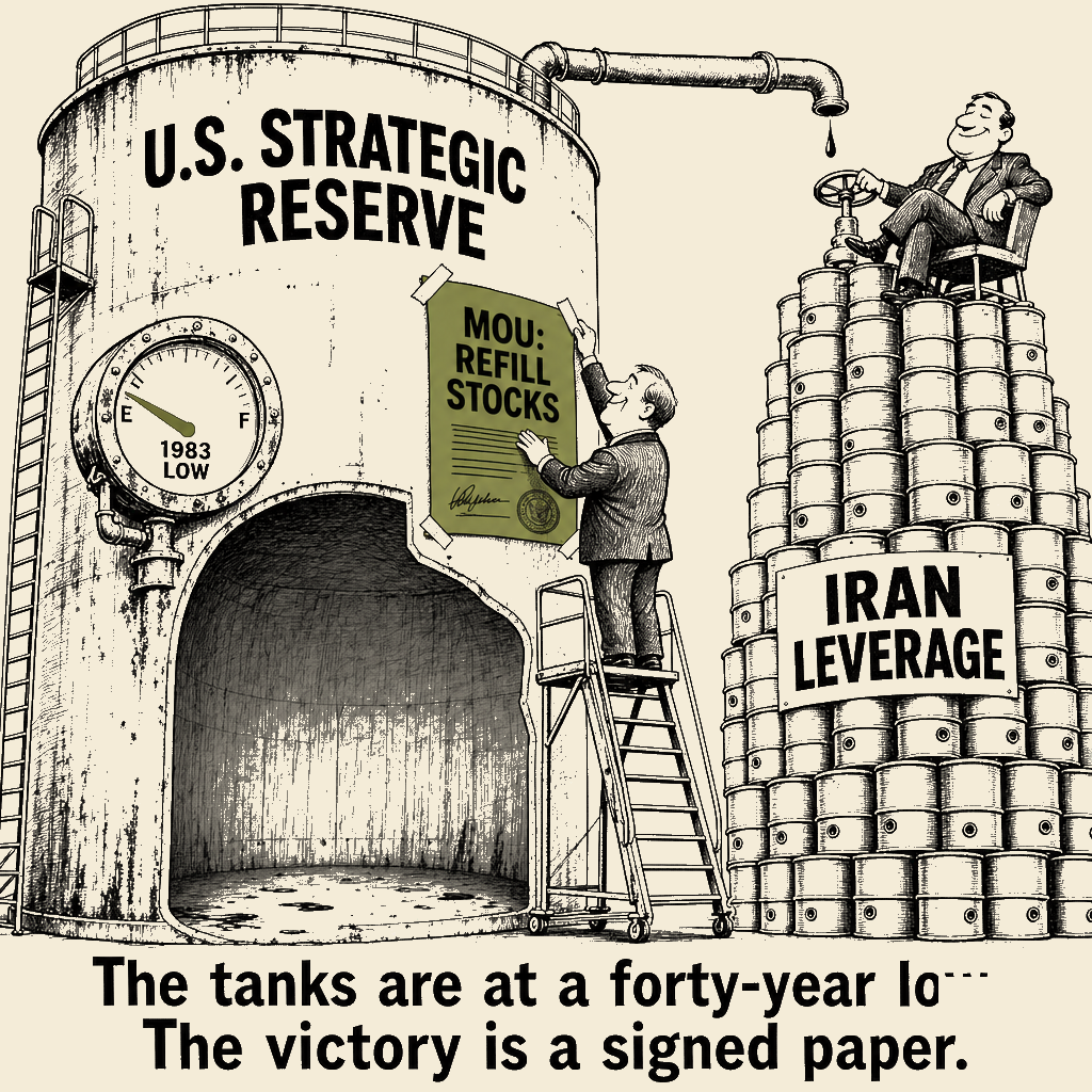 Unsigned MSI house political cartoon: The Empty Tank Victory