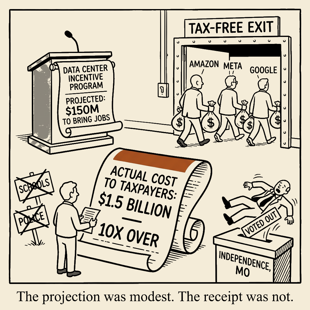 Unsigned MSI house political cartoon: The estimate was modest. The receipt was not.
