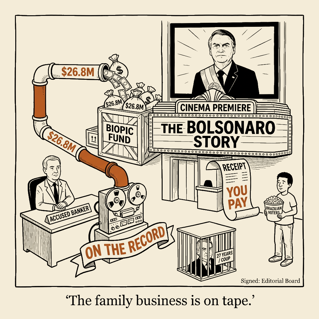 Unsigned MSI house political cartoon: The family business is on tape