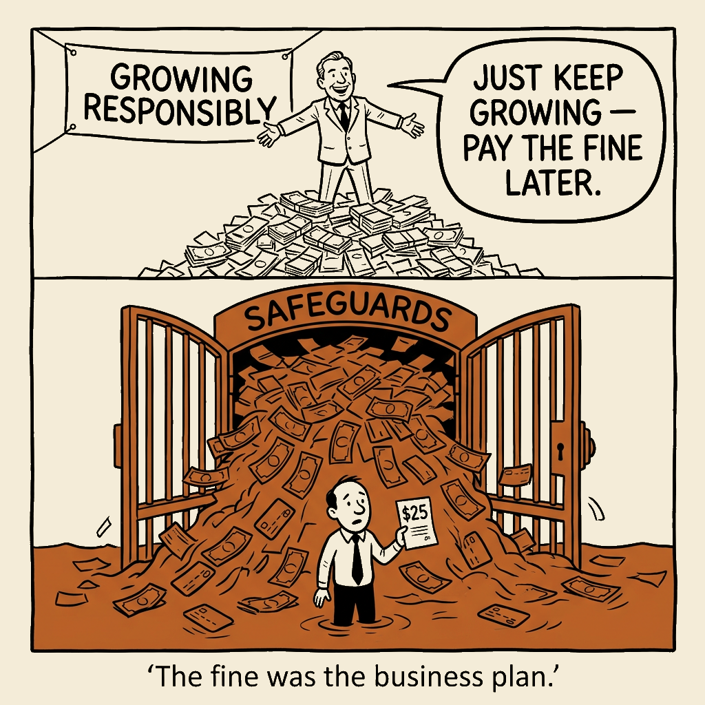 Unsigned MSI house political cartoon: The Fine Was the Business Plan