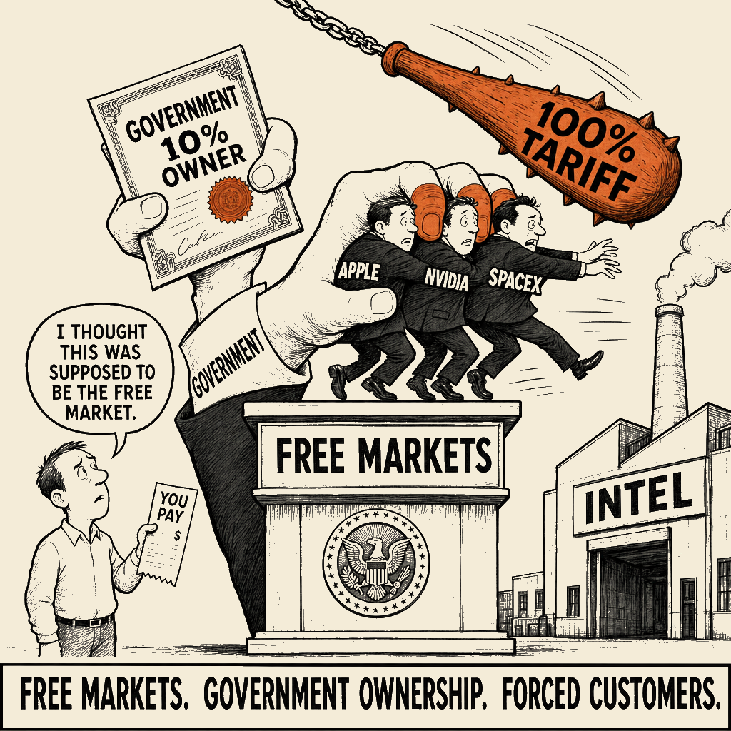 Unsigned MSI house political cartoon: The free market had a tariff behind it
