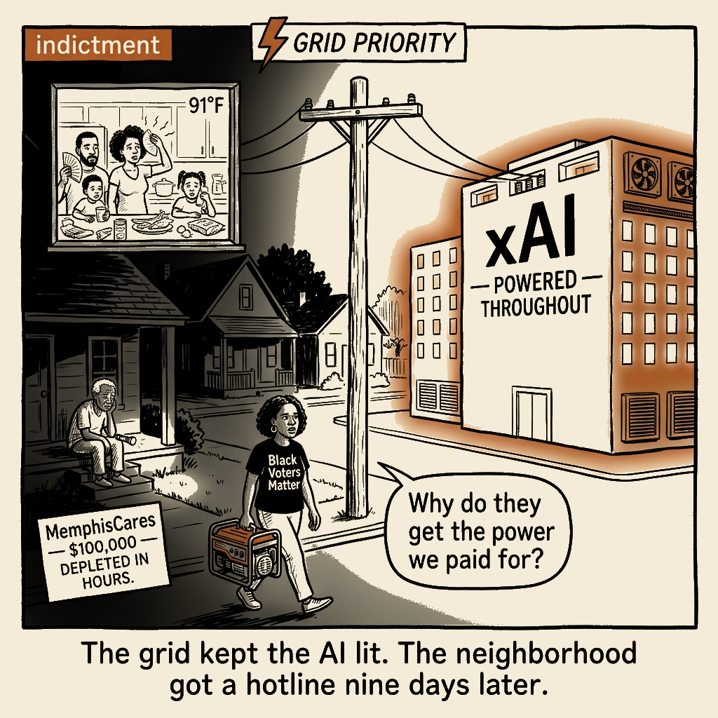 Unsigned MSI house political cartoon: The grid kept the AI lit