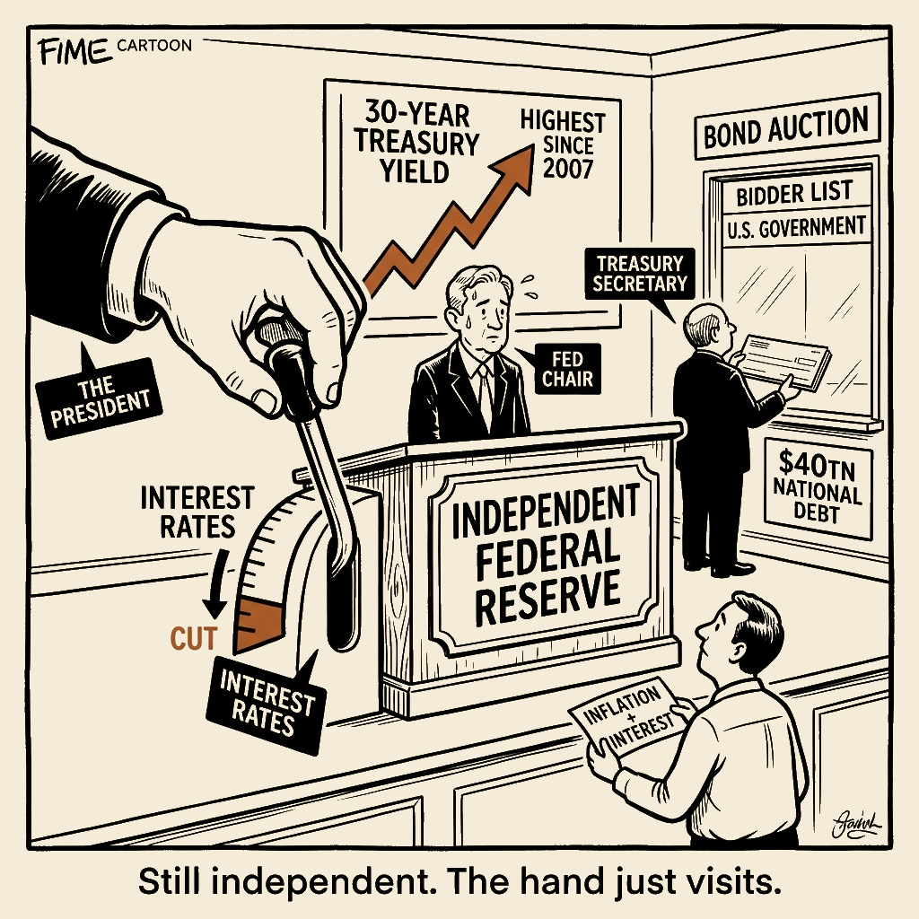 Unsigned MSI house political cartoon: The Hand on the Dial