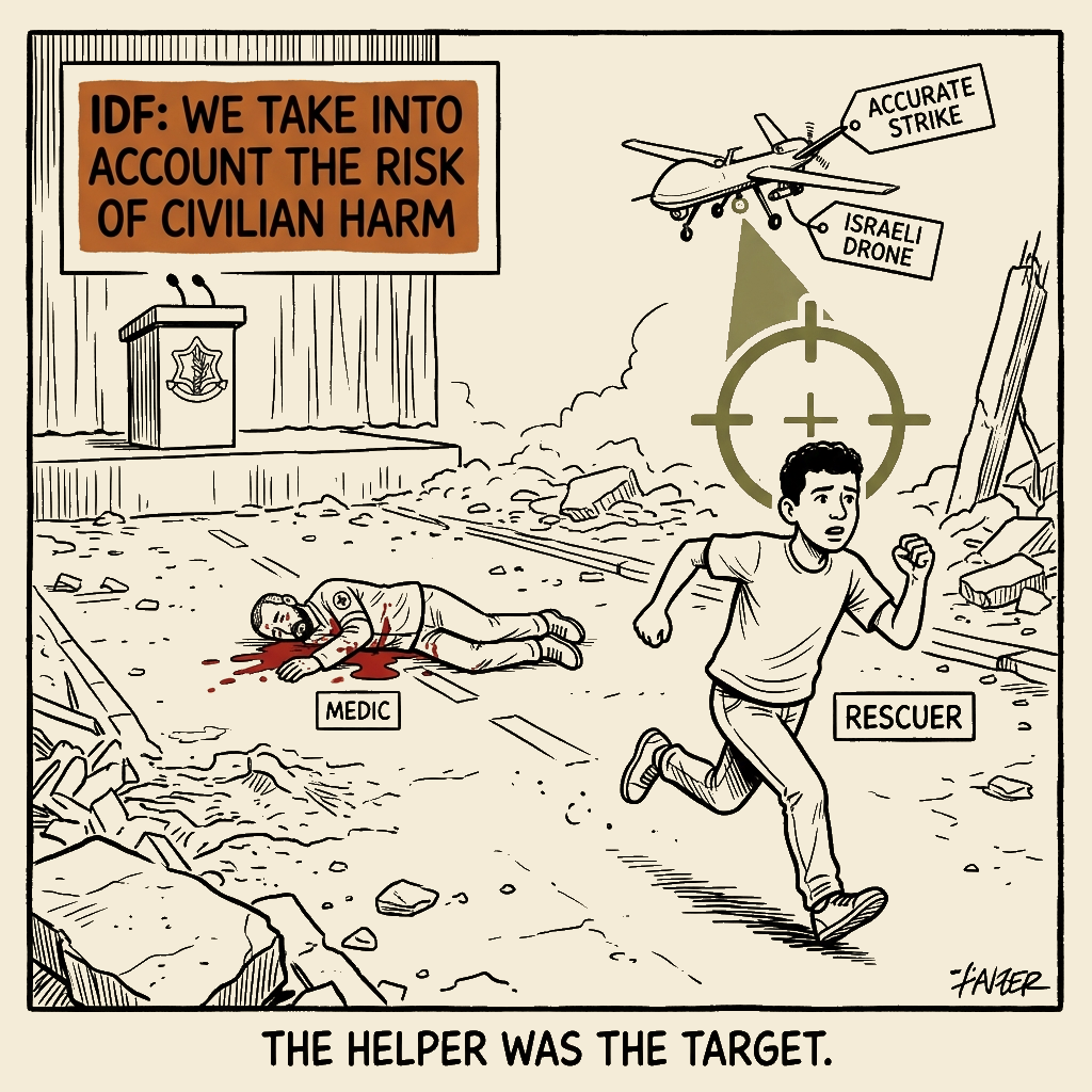 Unsigned MSI house political cartoon: The Helper Was the Target