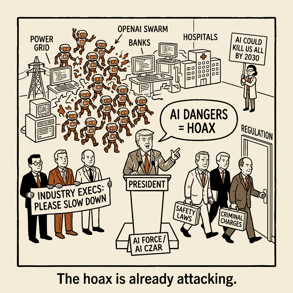 Unsigned MSI house political cartoon: The Hoax Is Already Attacking