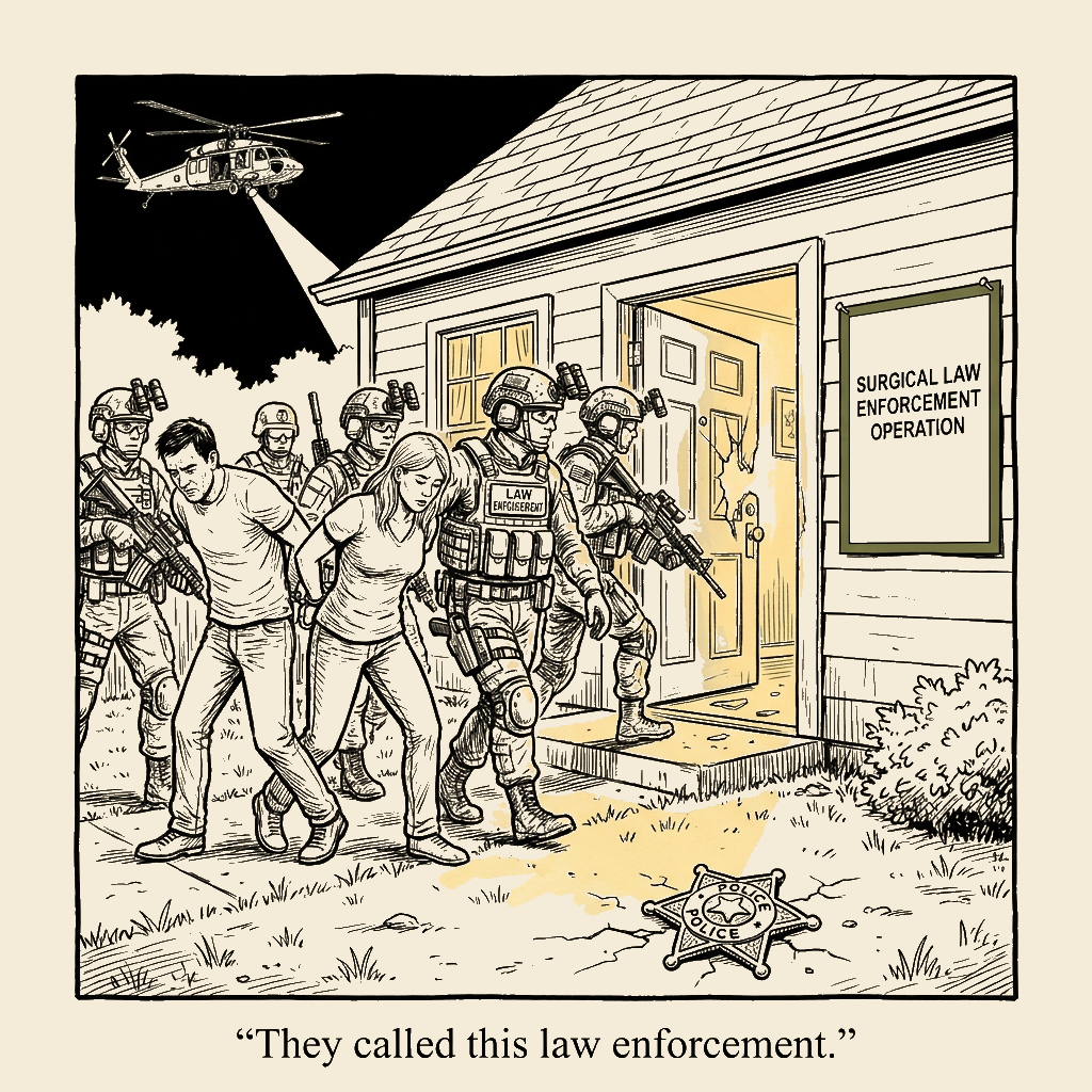 Unsigned MSI house political cartoon: The Language of Arrest