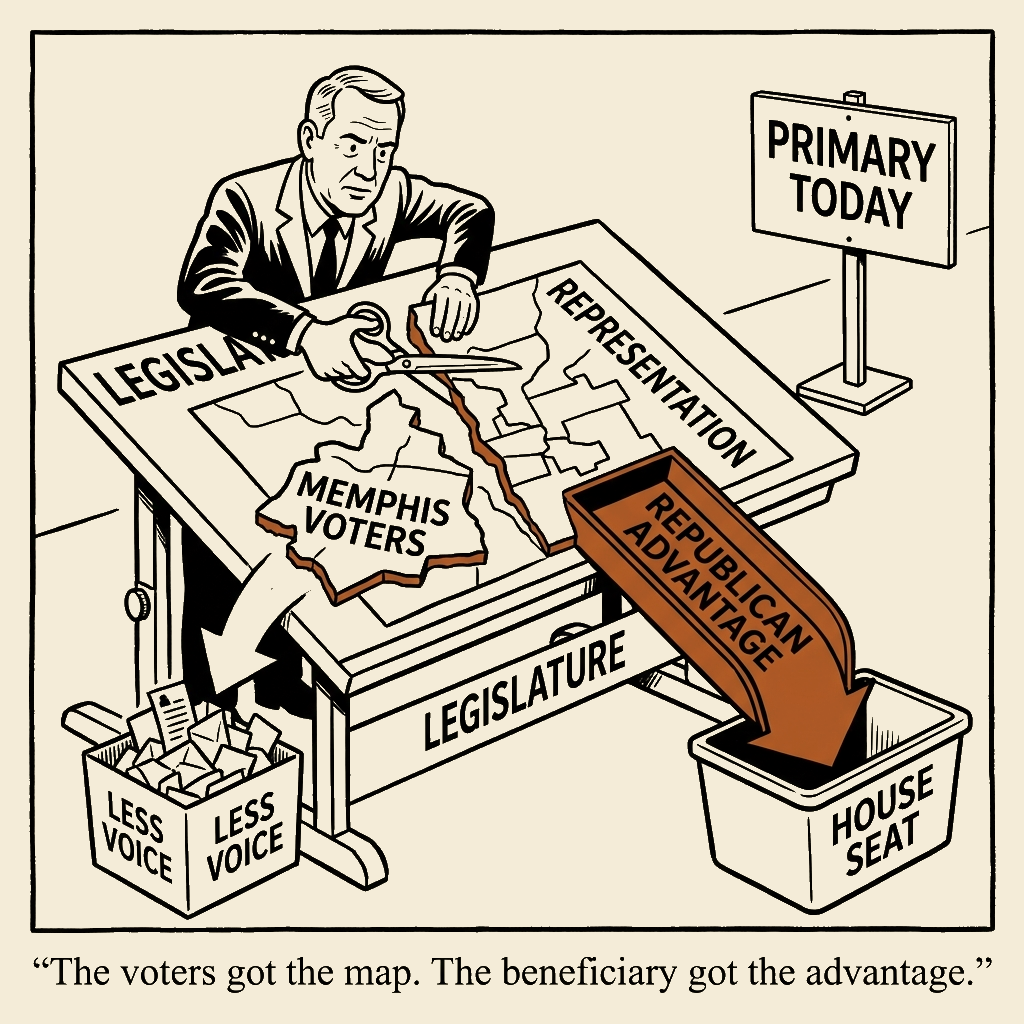 Unsigned MSI house political cartoon: The Map Is the Message