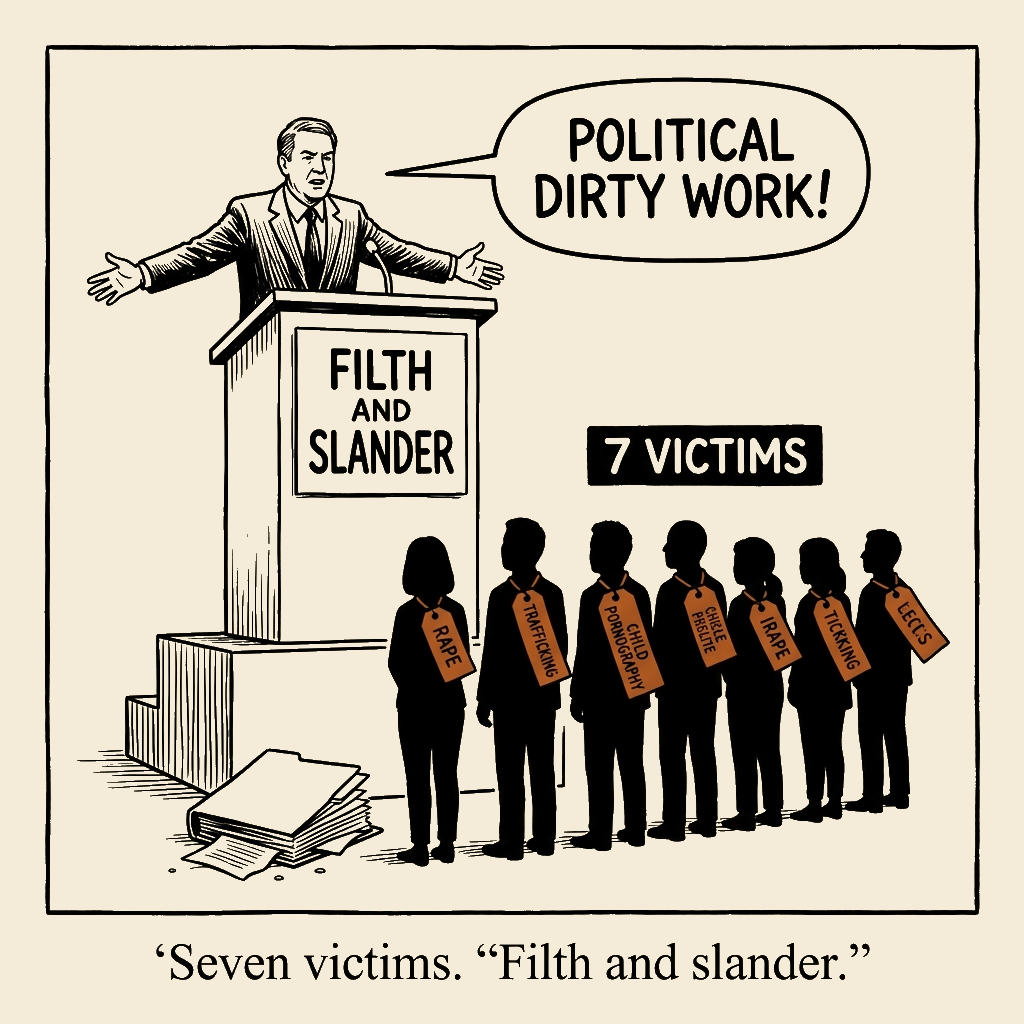 Unsigned MSI house political cartoon: The Podium Called the Victims 'Filth'