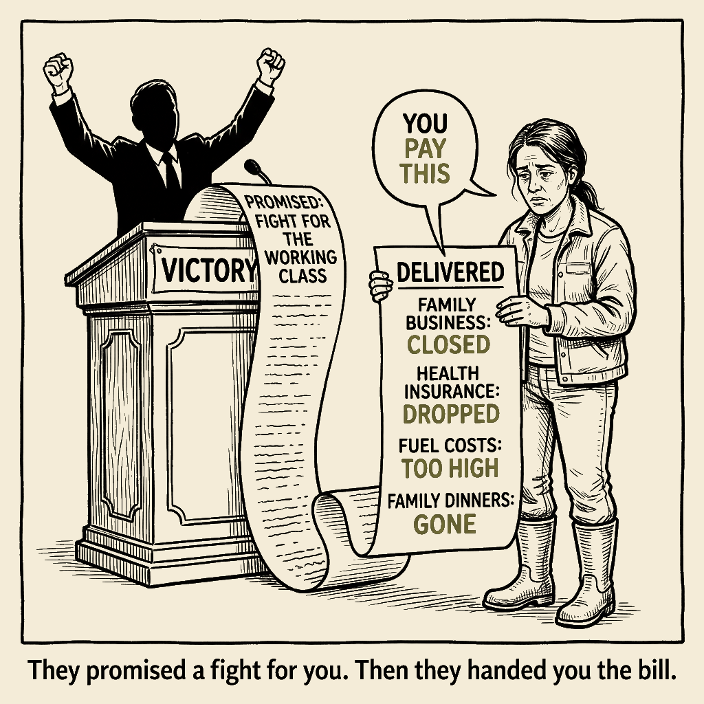 Unsigned MSI house political cartoon: The Receipt Comes Due