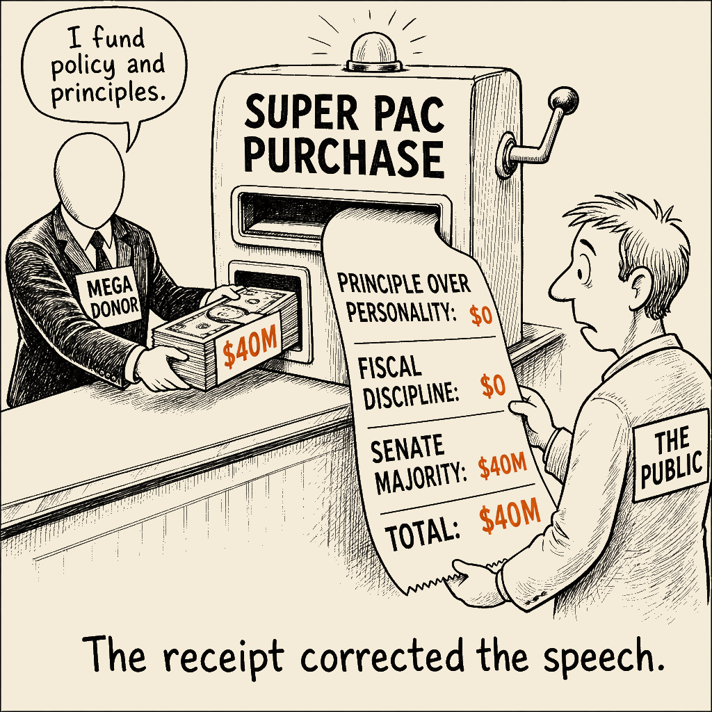 Unsigned MSI house political cartoon: The Receipt Corrected the Speech