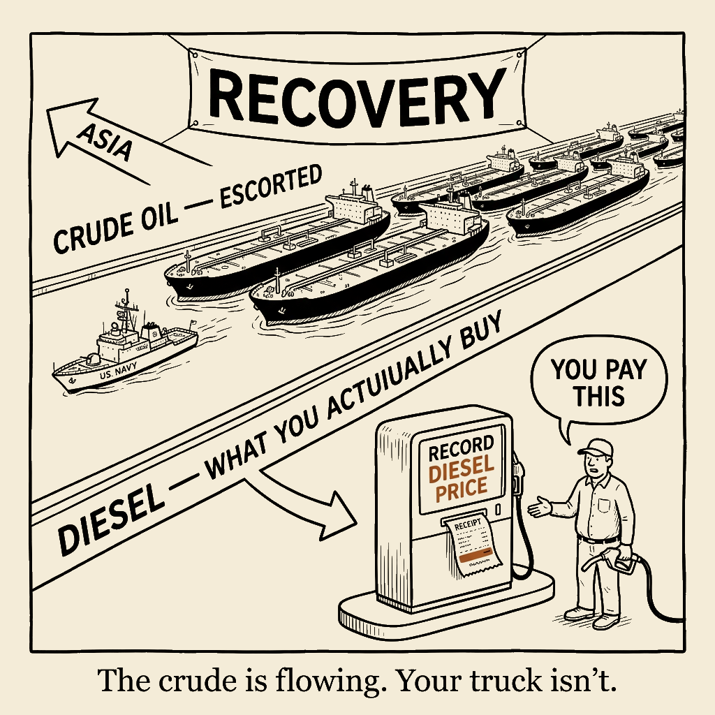 Unsigned MSI house political cartoon: The Recovery Is Crude, Not Yours