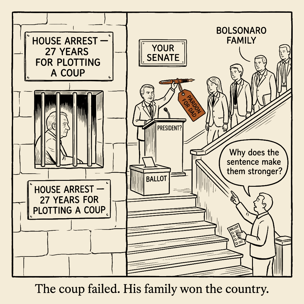 Unsigned MSI house political cartoon: The Sentence Made Them Stronger