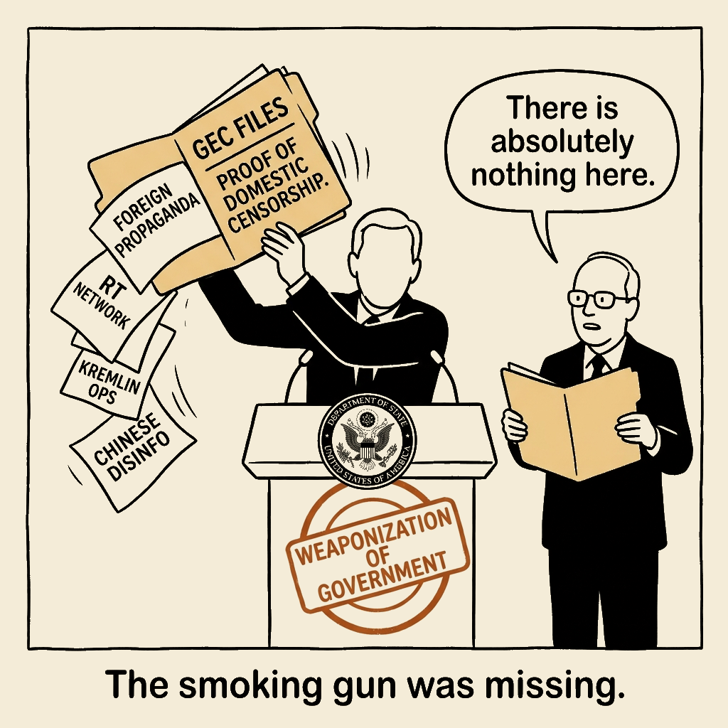 Unsigned MSI house political cartoon: The smoking gun was missing