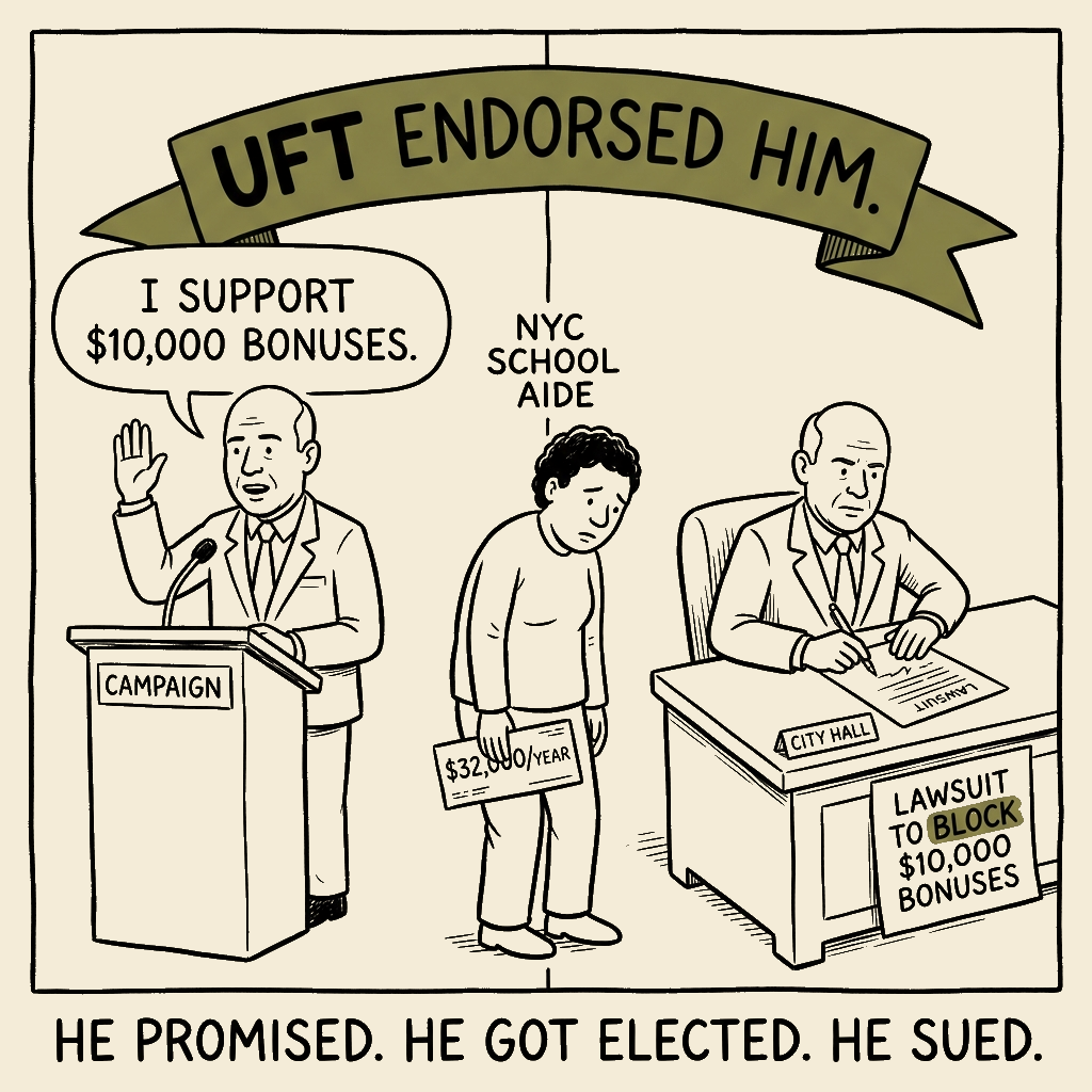 Unsigned MSI house political cartoon: The Stump and the Lawsuit