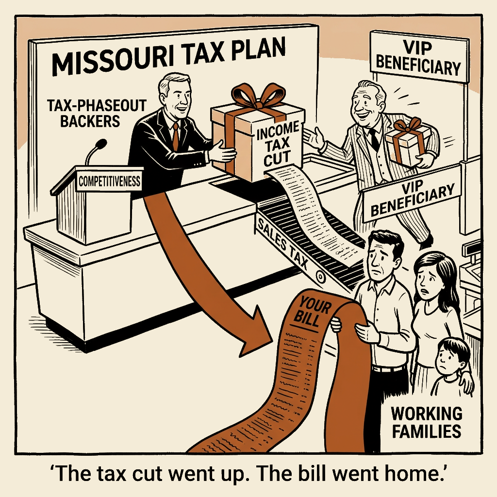 Unsigned MSI house political cartoon: The Tax Cut That Sends the Bill Home