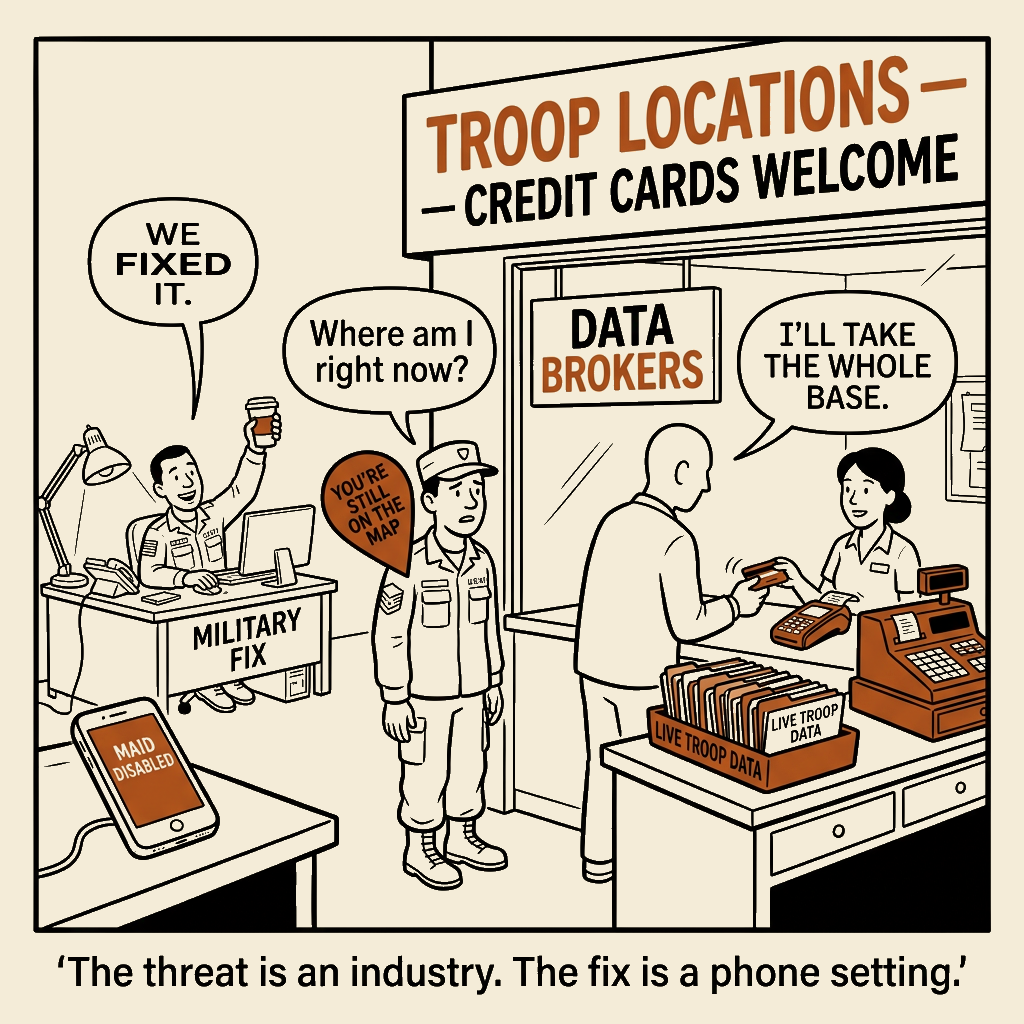 Unsigned MSI house political cartoon: The threat is an industry. The fix is a phone setting.