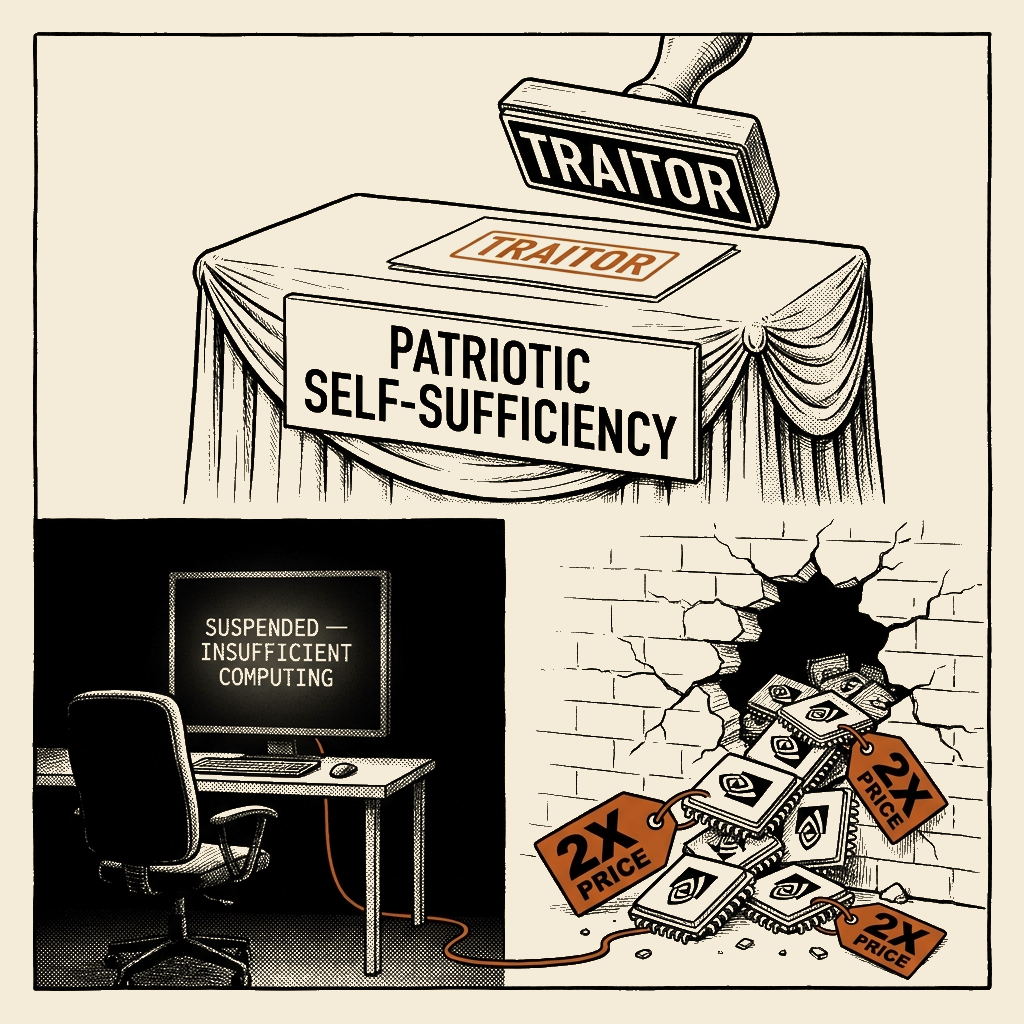 Unsigned MSI house political cartoon: The Traitor Wanted a Chip That Worked