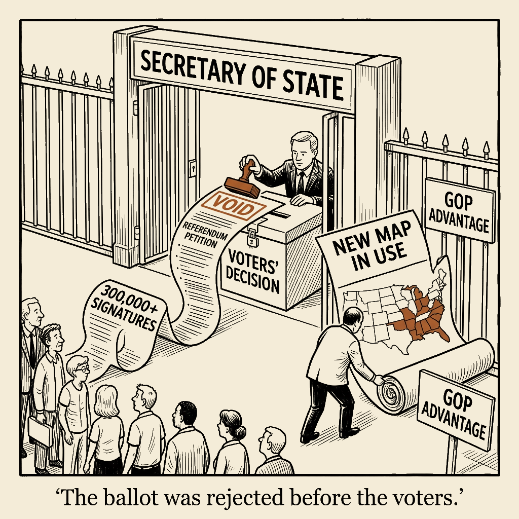 Unsigned MSI house political cartoon: The Voters' Choice, Pre-Rejected